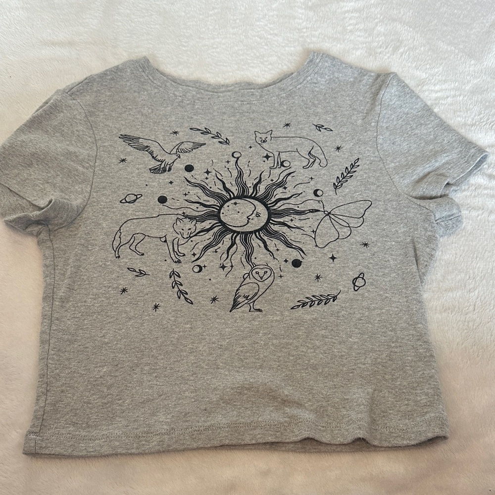 Gray Graphic Crop Top